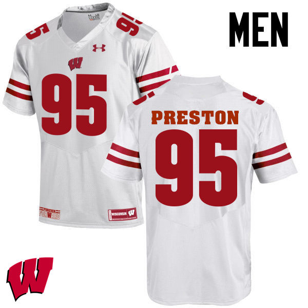 Men Wisconsin Badgers #95 Keldric Preston College Football Jerseys-White